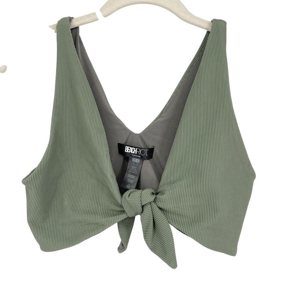 Beach Riot Dallas Ribbed Bikini Top Sage Green Size Medium Tie Front Swim Top - Picture 4 of 6